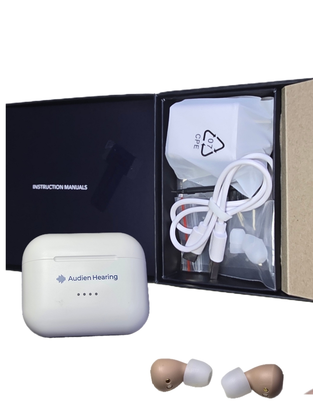 Audien Atom Pro 2 Rechargeable OTC Hearing Aids LIGHTLY USED EUC Complete